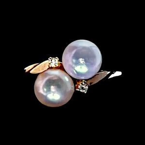 NEW 14k Yellow Gold 8.5mm Beautiful Luster Cultured Pearls 2 Diamonds Bypass Rin